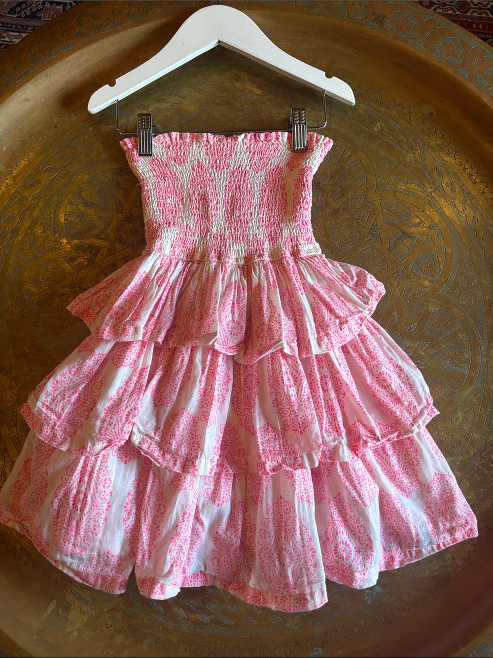 Peek Pink Smocked Tiered Ruffle Dress